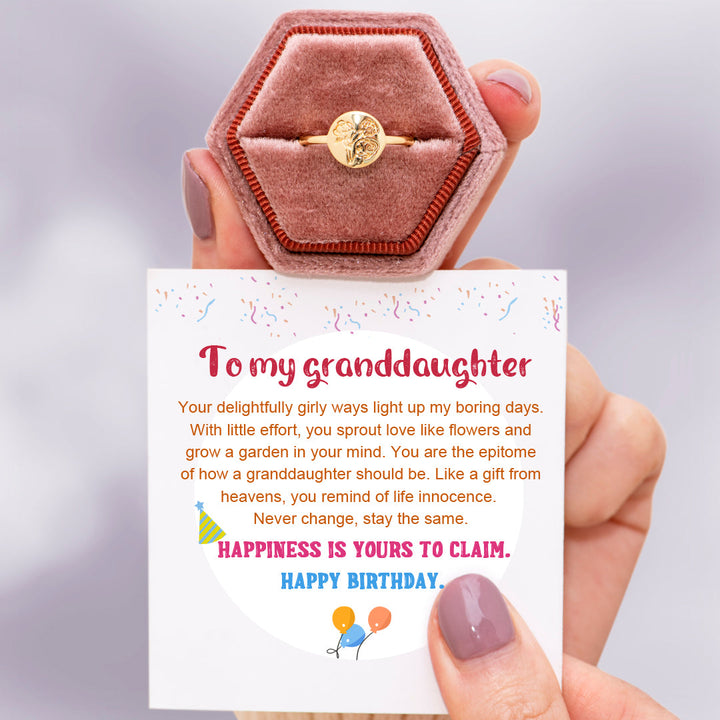 To My Granddaughter "Happiness is yours to claim" Flower Ring