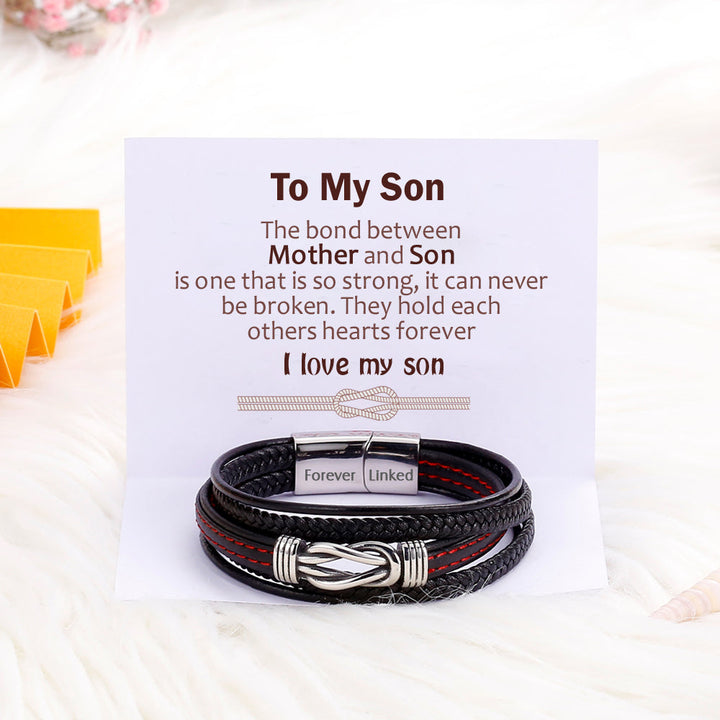 To My Son "A bond can never be broken" Leather Braided Bracelet