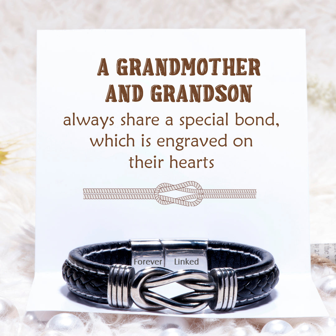 To My Grandson "Forever Linked" Leather Braided Bracelet