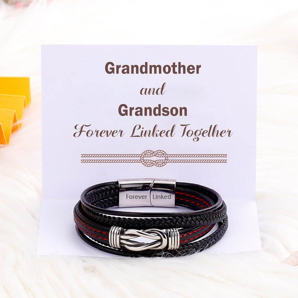 To My Grandson "Forever Linked Together" Leather Braided Bracelet