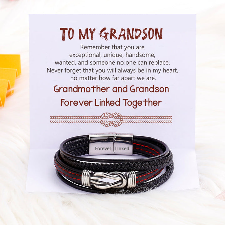 To My Grandson "Never forget that you will always be iAn my heart" Leather Braided Bracelet