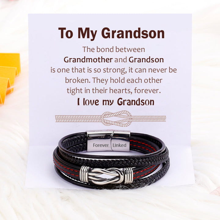 To My Grandson "A bond can never be broken" Leather Braided Bracelet