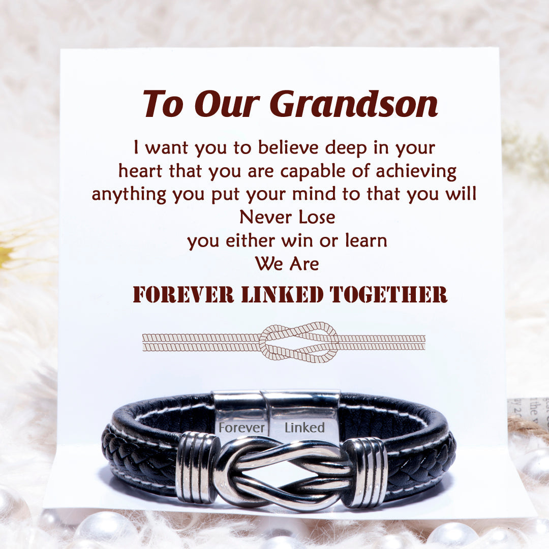 To Our Grandson "Forever Linked Together" Leather Braided Bracelet