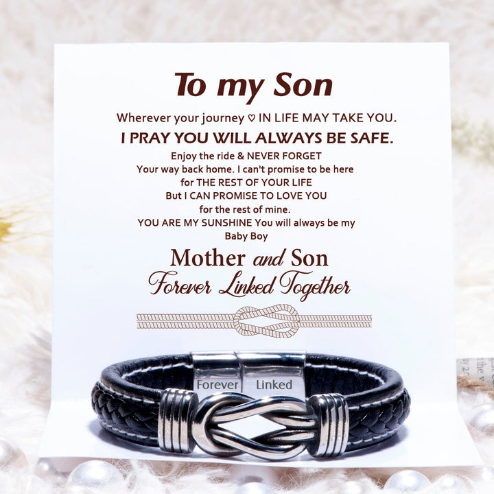 To My Son "Forever Linked Together" Leather Braided Bracelet