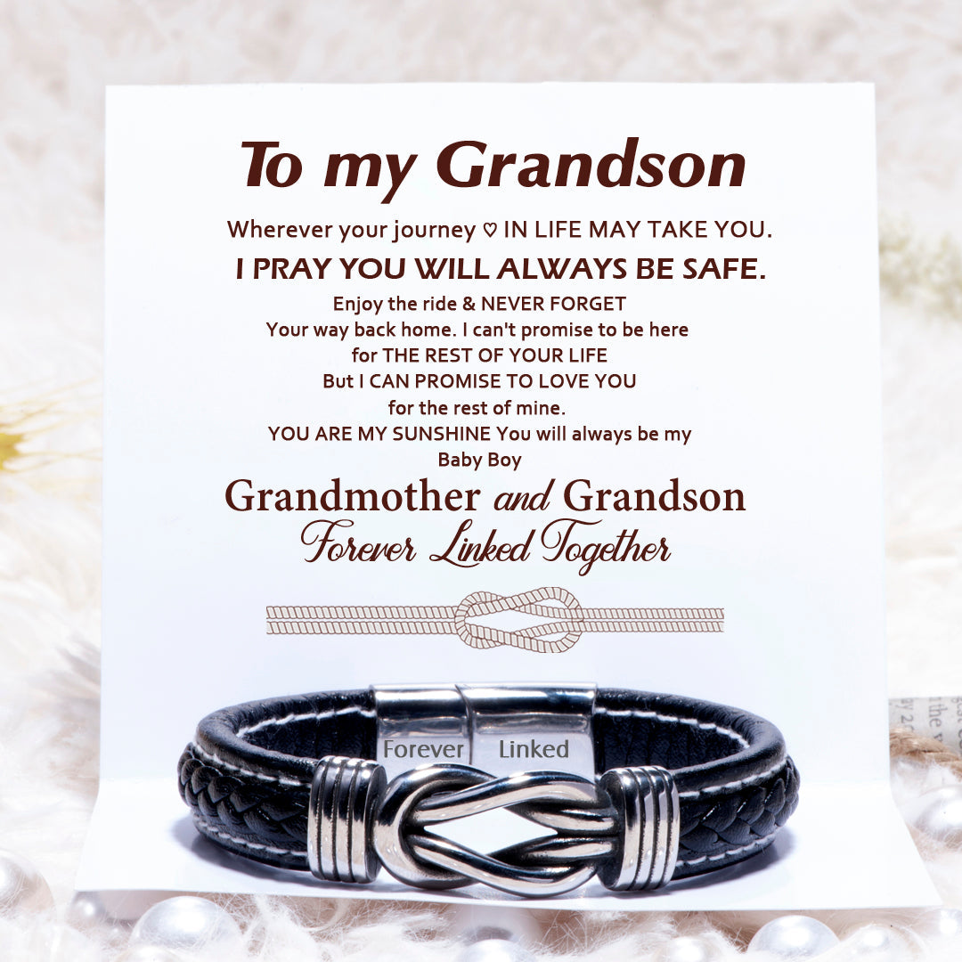 To My Grandson "Forever Linked Together" Leather Braided Bracelet