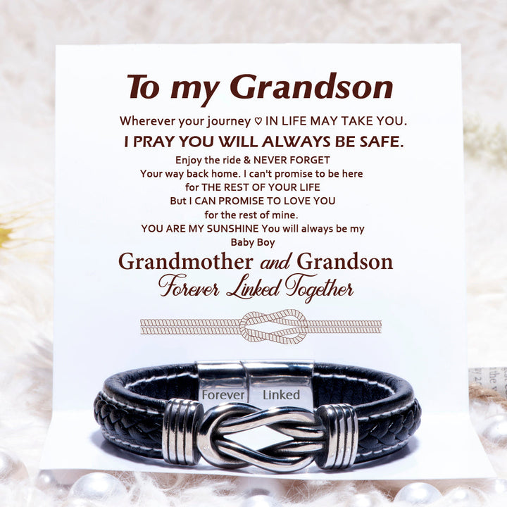 To My Grandson "Forever Linked Together" Leather Braided Bracelet