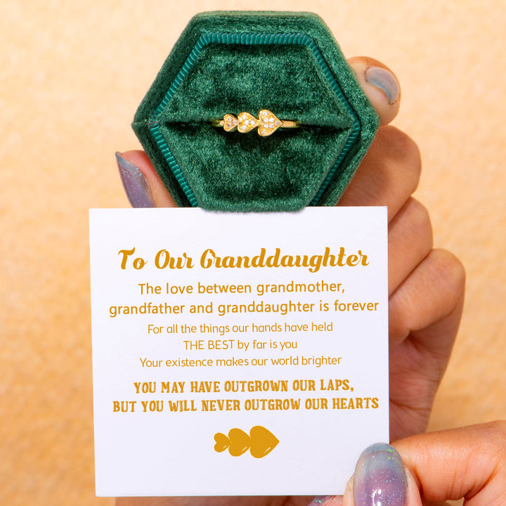 To Our Granddaughter "You will never outgrow our hearts" Three-Heart Ring