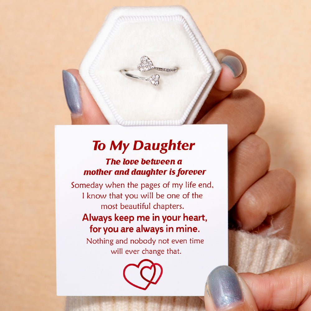 To My Daughter "Always in my heart" Double Heart Ring