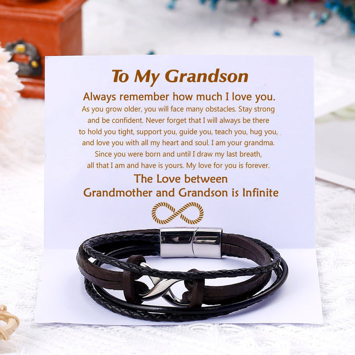 To My Grandson "The love between grandmother and grandson is infinite." Infinite Knot Bracelet