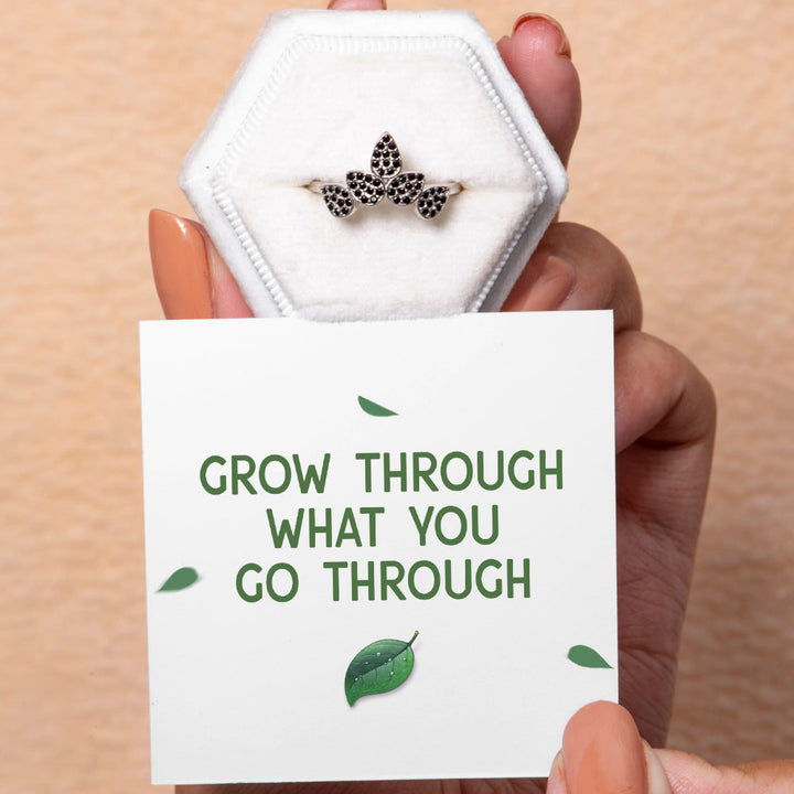 "GROW THROUGH WHAT YOU GO THROUGH" Leaf Ring