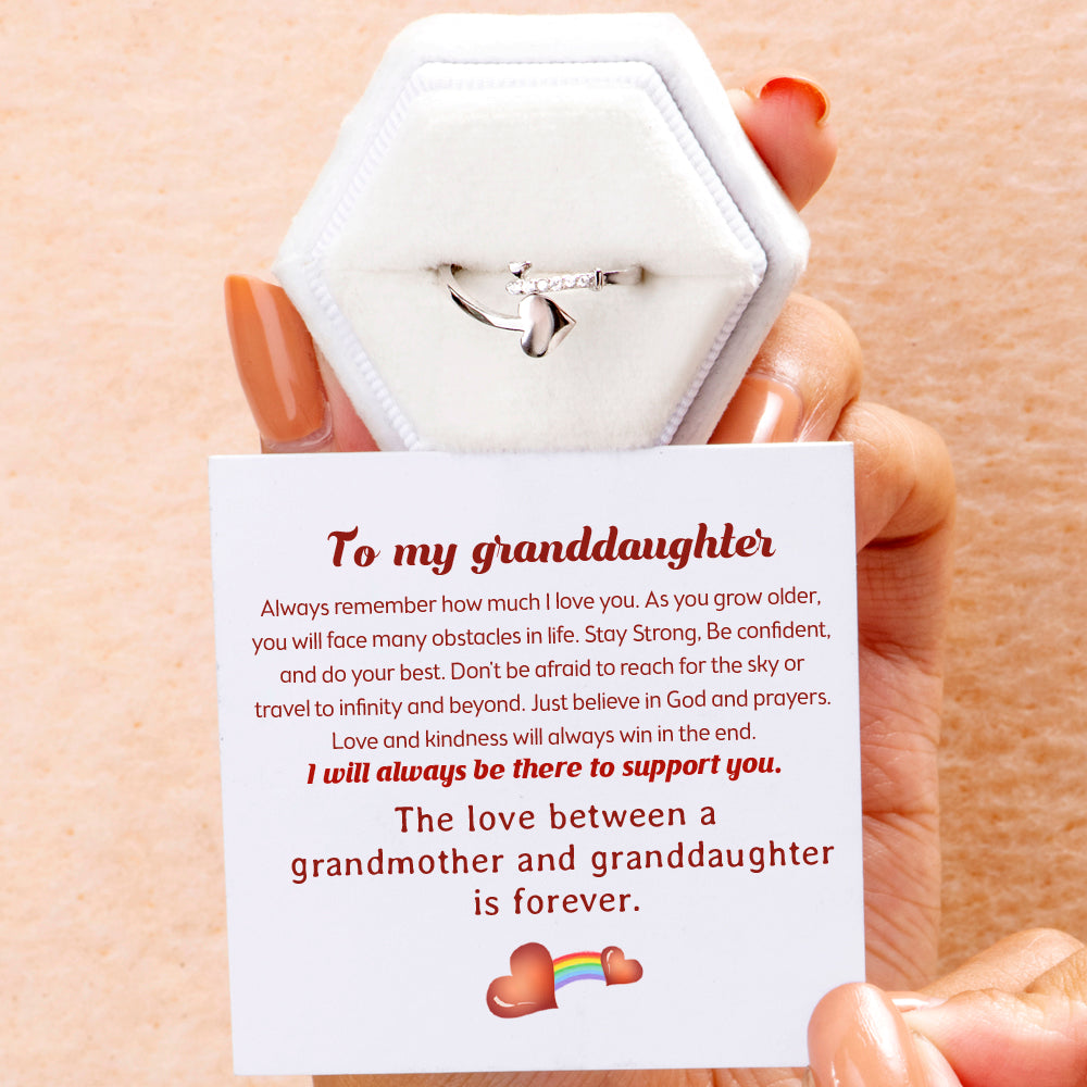 To My Granddaughter "The love between a grandmother and granddaughter is forever." Double Heart Ring