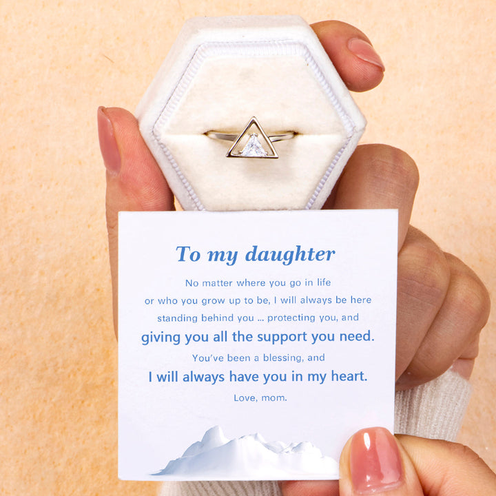 [Custom Birthstone] To My Daughter "Always have you in my heart" Triangle Ring