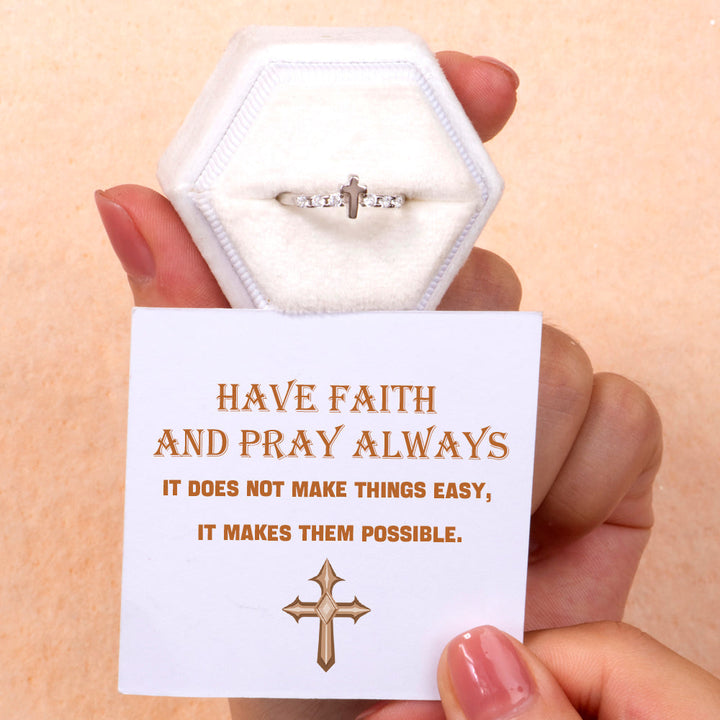 "Have faith and pray always" Cross Ring