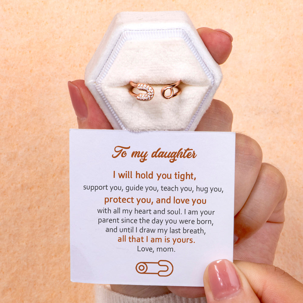 To My Daughter "I will hold you tight" Safety Pin Ring