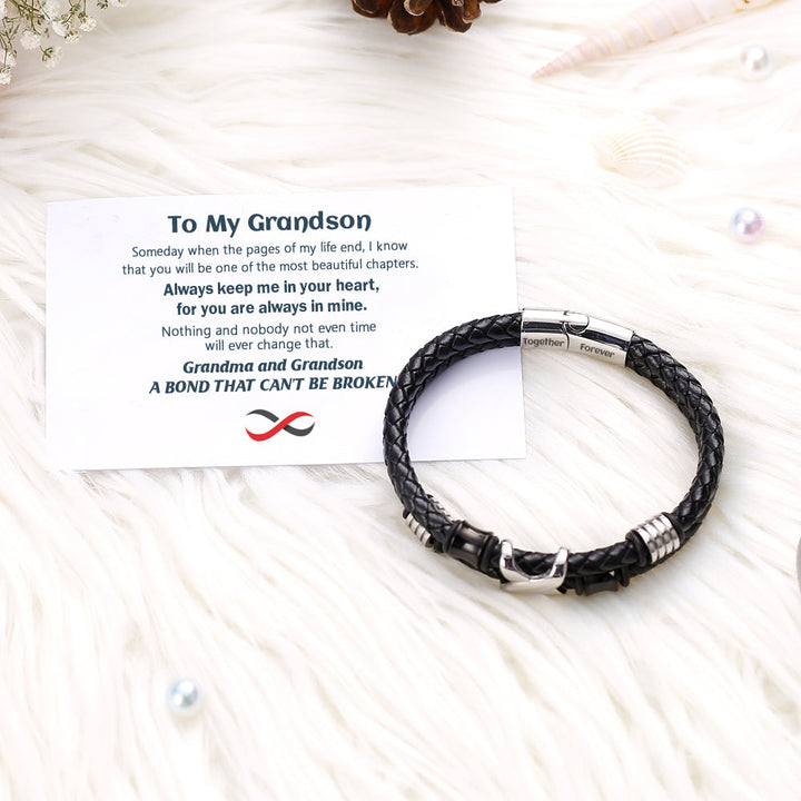 [Flash Sale] To My Grandson "A BOND THAT CAN'T BE BROKEN" Leather Braided Bracelet