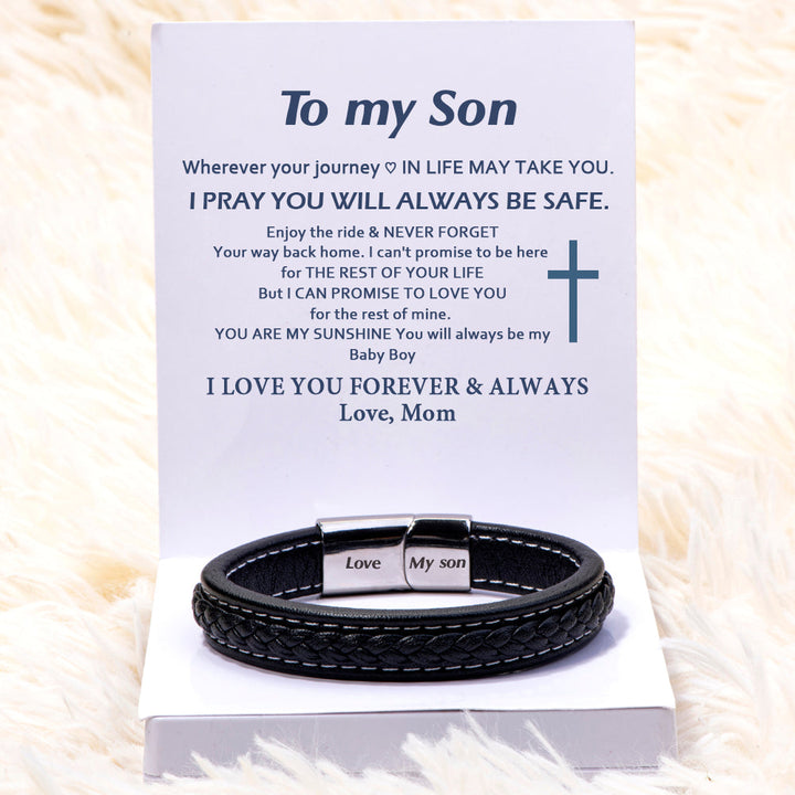 To My Son "Forever Love" Leather Braided Bracelet