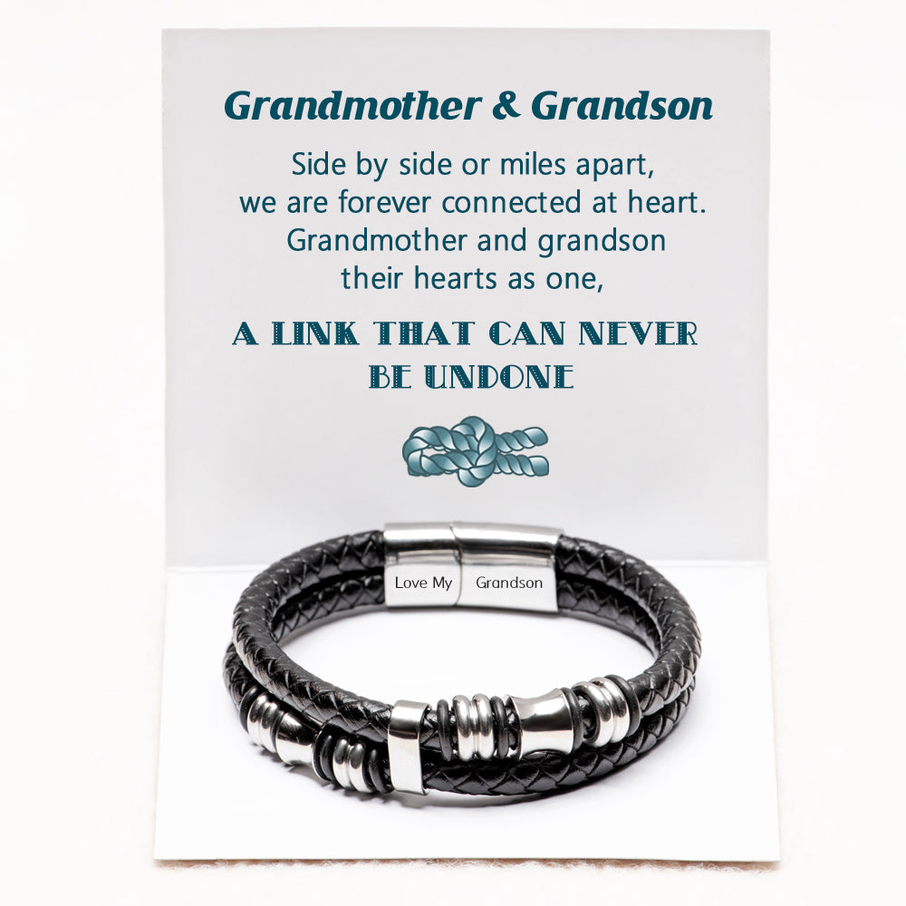 To My Grandson "A link that can never be undone" Leather Braided Bracelet