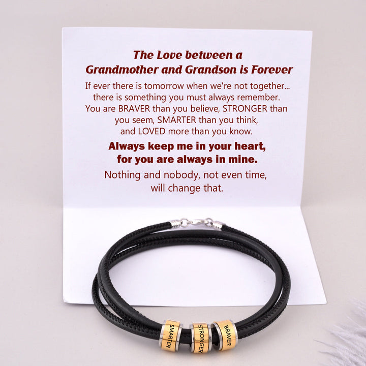 To My Grandson "BRAVER, STRONGER and SMARTER" Men's Bracelet