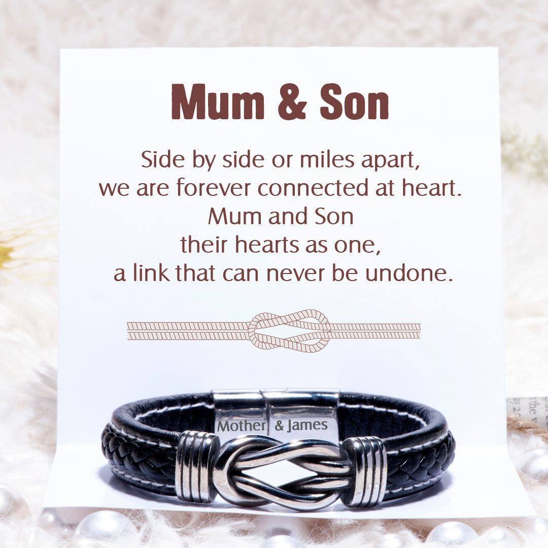 [Custom Name] To My Son "Forever Linked Together" Leather Braided Bracelet