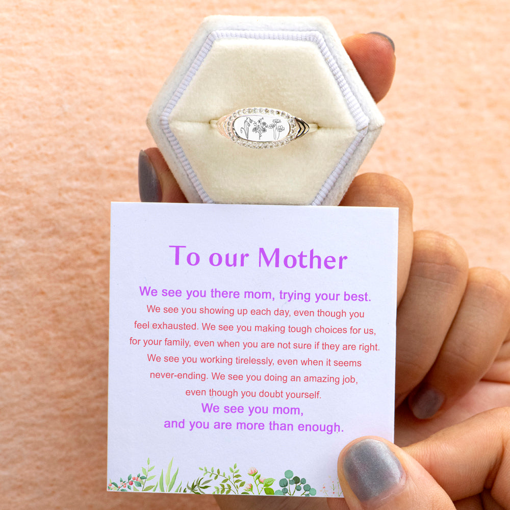 [Custom Birth Month Flower] To My Mother "You are more than enough" Birth Month Flower Ring