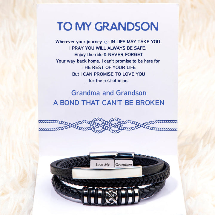 To My Grandson "A BOND THAT CAN'T BE BROKEN" Leather Braided Bracelet