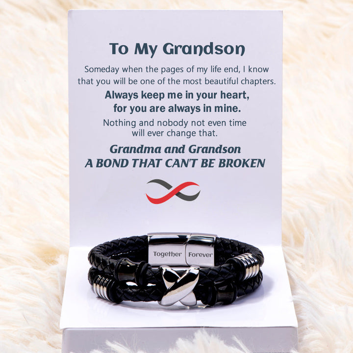 To My Grandson "A BOND THAT CAN'T BE BROKEN" Leather Braided Bracelet