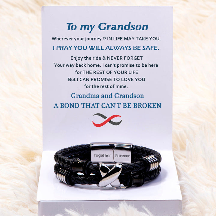 To My Grandson "A BOND THAT CAN'T BE BROKEN" Leather Braided Bracelet