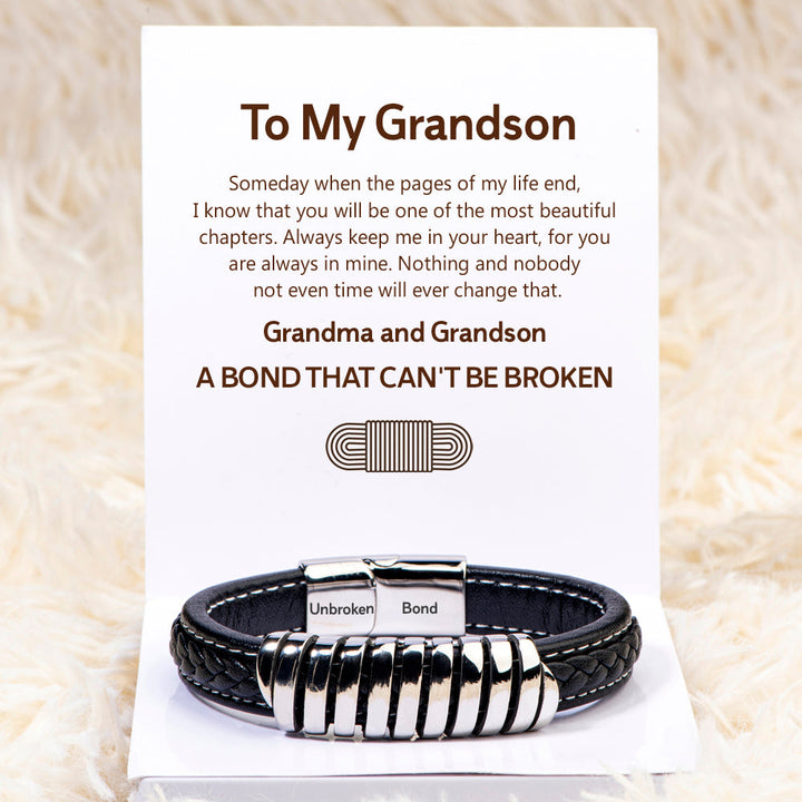 To My Grandson "Unbroken Bond" Leather Braided Bracelet