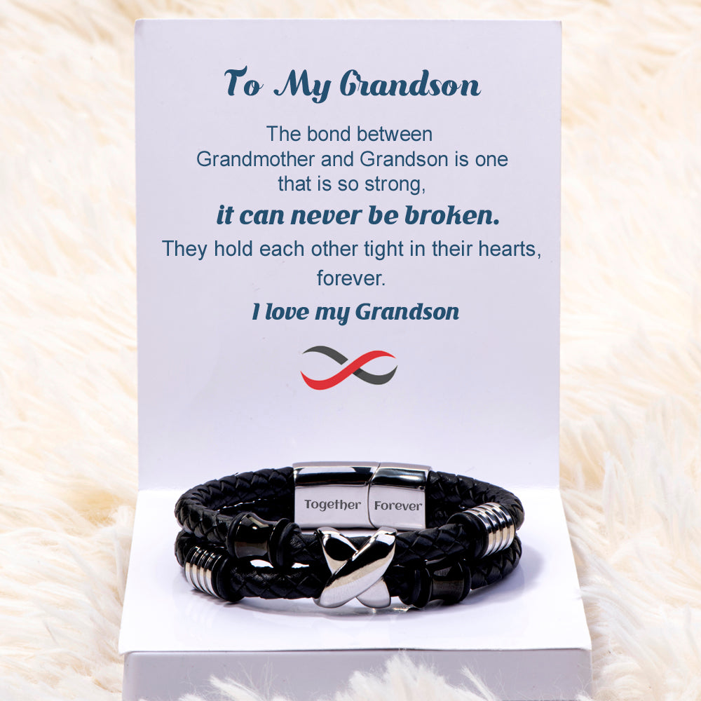 To My Grandson "A BOND THAT CAN'T BE BROKEN" Leather Braided Bracelet