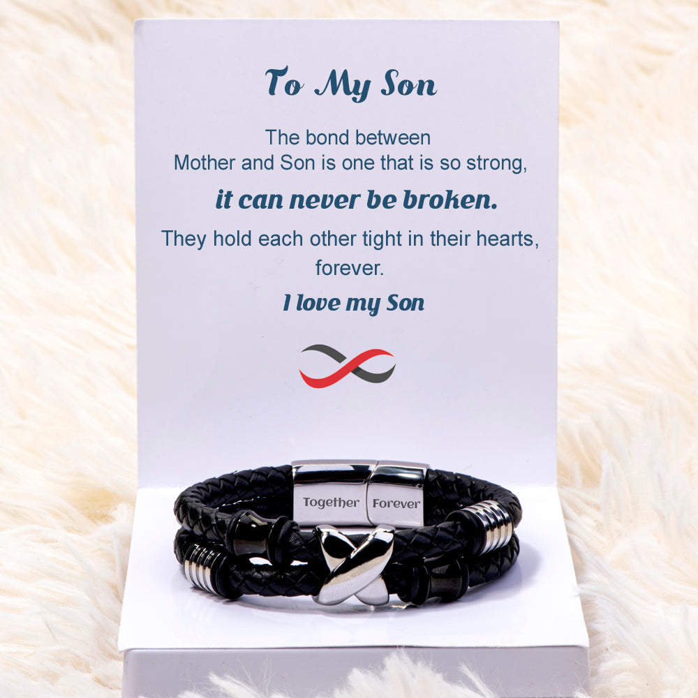 To My Son "A BOND THAT CAN'T BE BROKEN" Leather Braided Bracelet