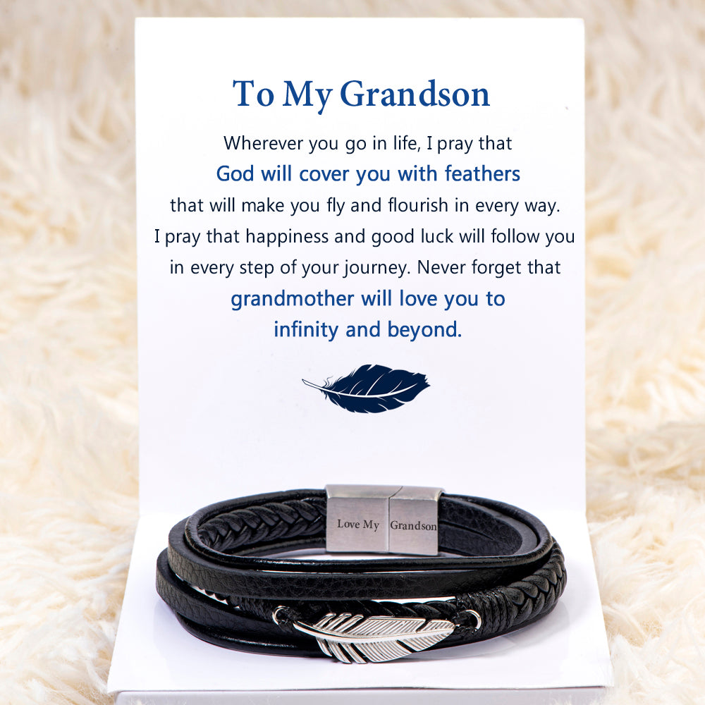 To My Grandson "Love You to Infinity and Beyond" Feather Bracelet