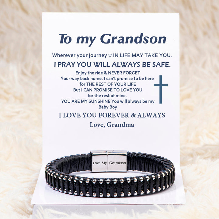 To My Grandson "FOREVER & ALWAYS" Leathjer Braided Bracelet