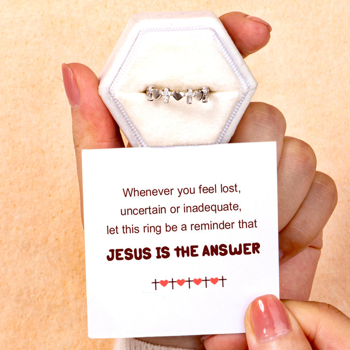 "JESUS IS THE ANSWER" Cross Heart Ring