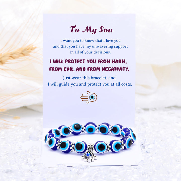 Eye Bracelet with resin material and plated finish, symbolizing protection and support for a son's dreams.