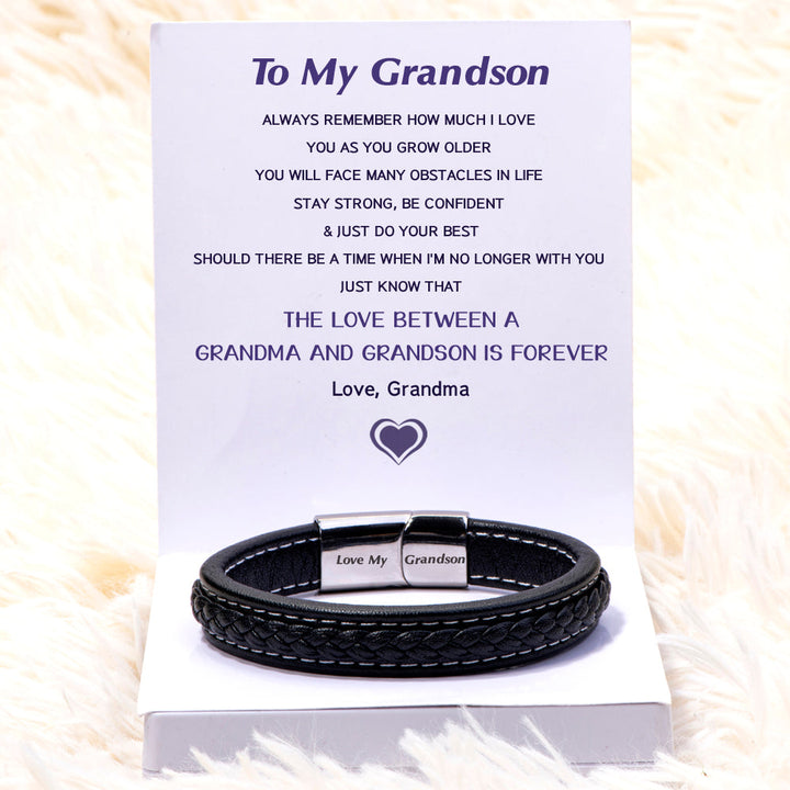 To My Grandson "Forever Love" Leather Braided Bracelet