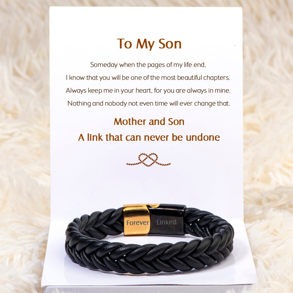 To My Son "A link that can never be undone" Leather Braided Bracelet