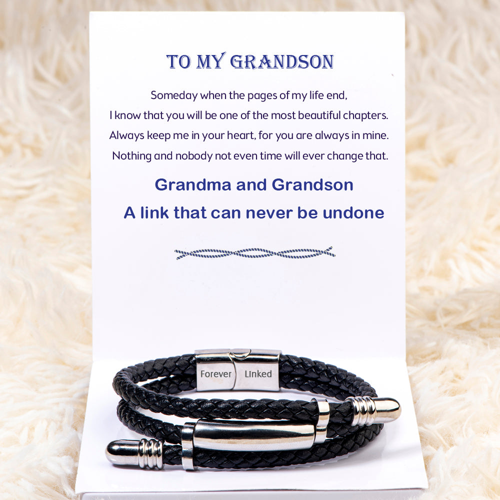 To My Grandson "A link that can never be undone" Leather Braided Bracelet