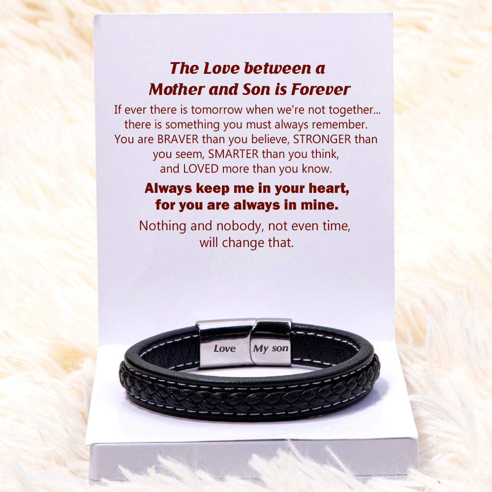 To My Son "Always in my heart" Leather Braided Bracelet