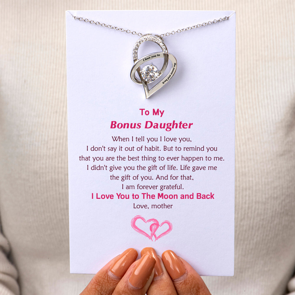 To My Bonus Daughter "I Love You to The Moon and Back" Sweetheart Necklace