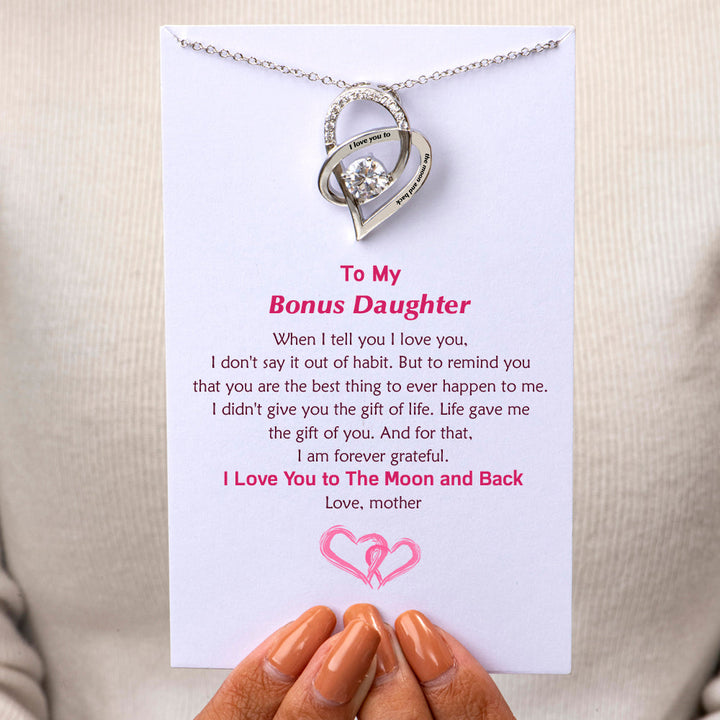 To My Bonus Daughter "I Love You to The Moon and Back" Sweetheart Necklace