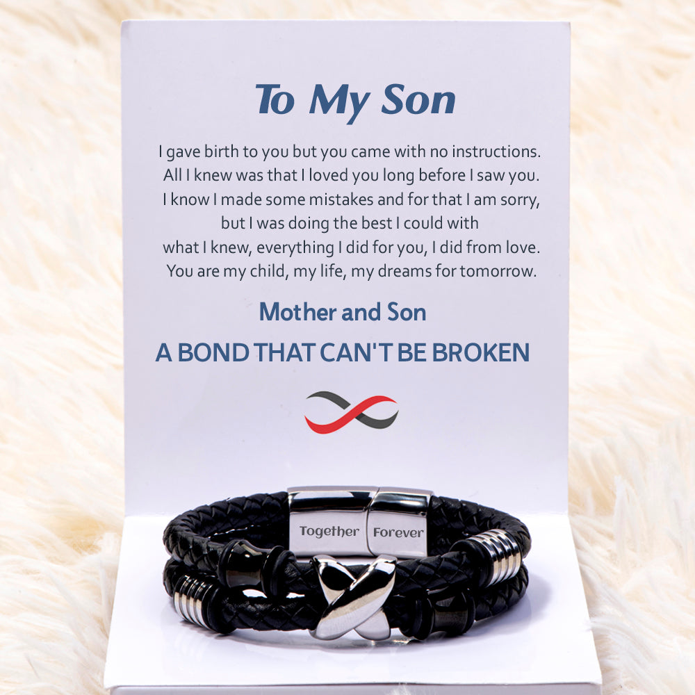 To My Son "A BOND THAT CAN'T BE BROKEN" Leather Braided Bracelet