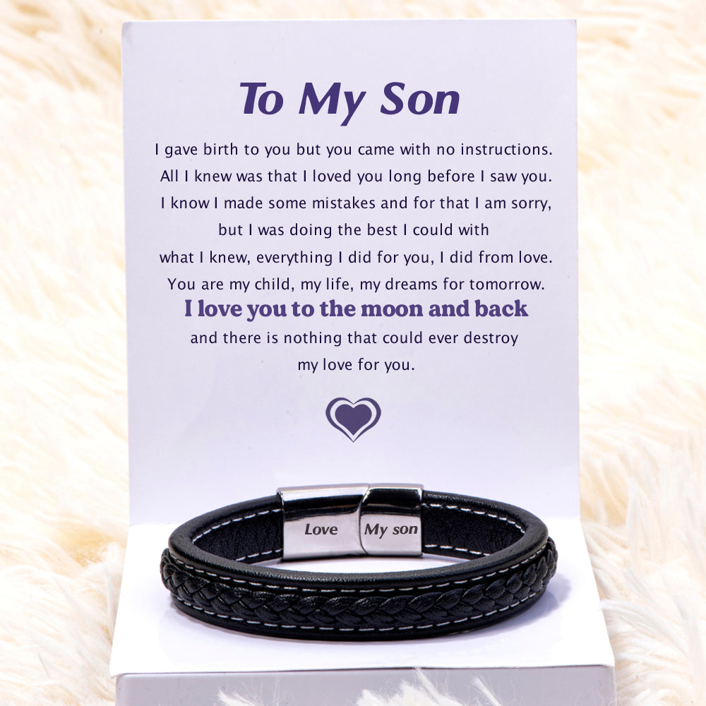 To My Son "I love you to the moon and back" Leather Braided Bracelet