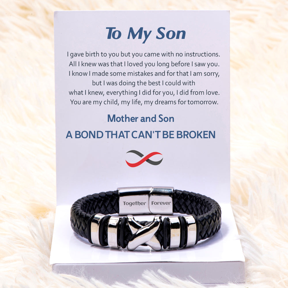 To My Son "A BOND THAT CAN'T BE BROKEN" Leather Braided Bracelet