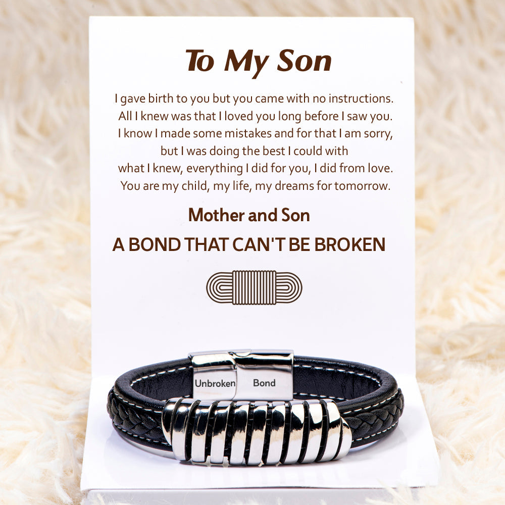 To My Son "Unbroken Bond" Leather Braided Bracelet