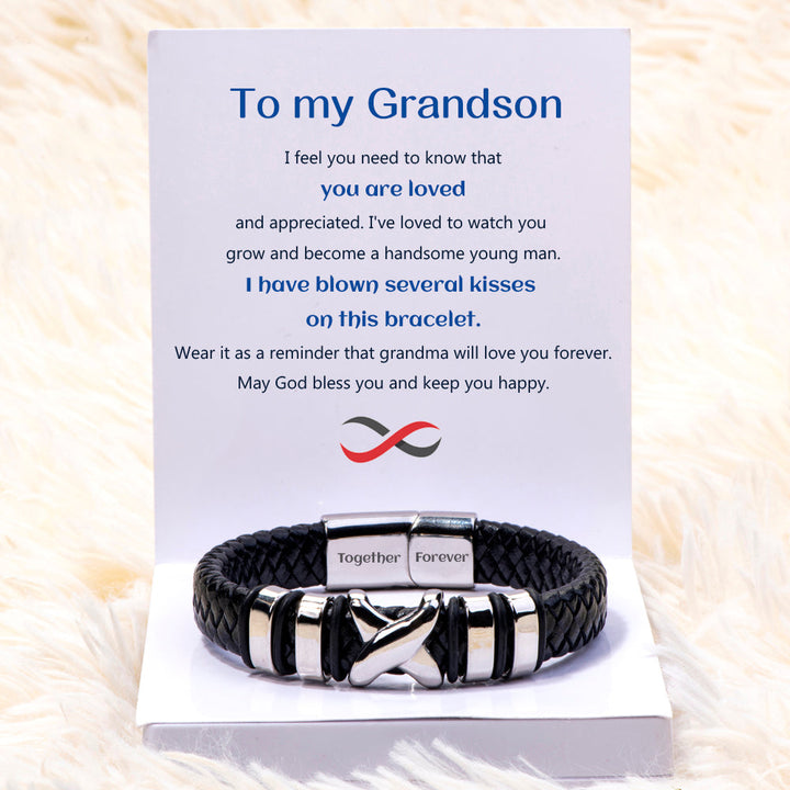 To My Grandson "You are loved" Leather Braided Bracelet