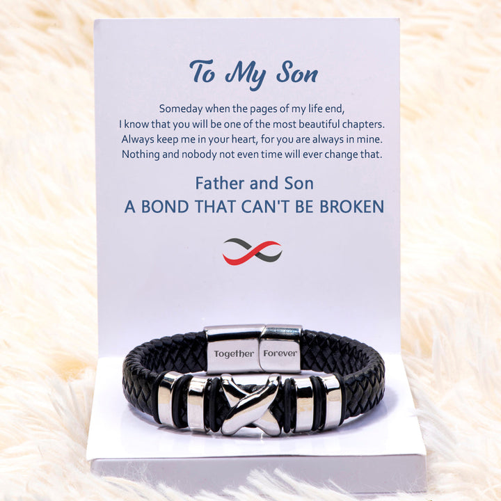 To My Son "A BOND THAT CAN'T BE BROKEN" Leather Braided Bracelet