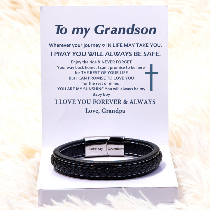 To My Grandson "FOREVER & ALWAYS" Leather Braided Bracelet