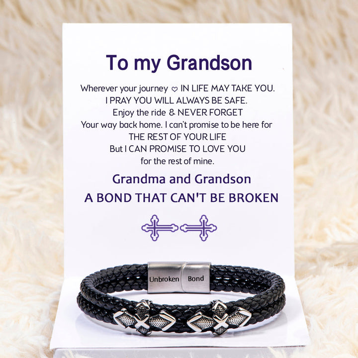 To My Grandson "A BOND THAT CAN'T BE BROKEN" Leather Braided Bracelet