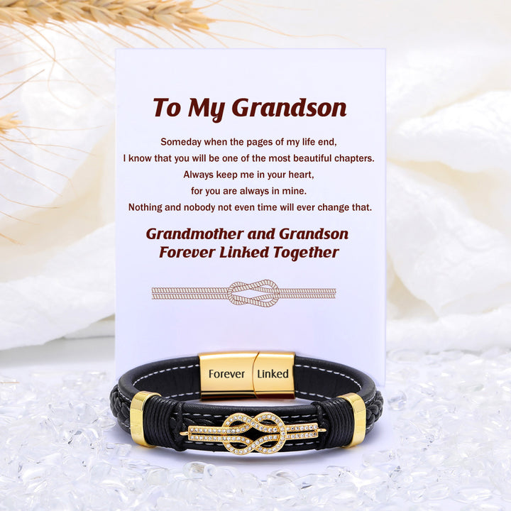 "To My Grandson 'Forever Linked Together' Knot Bracelet in Titanium Steel and Copper with a heartfelt message card."