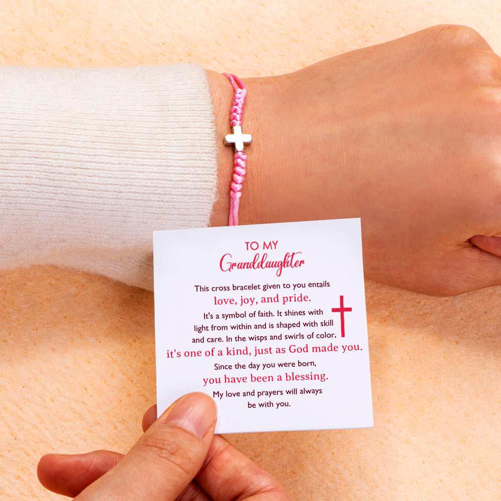 Cross bracelet symbolizing divine faith and uniqueness, perfect for your granddaughter. The image showcases a stylish bracelet adorned with a cross motif, reflecting love and individuality